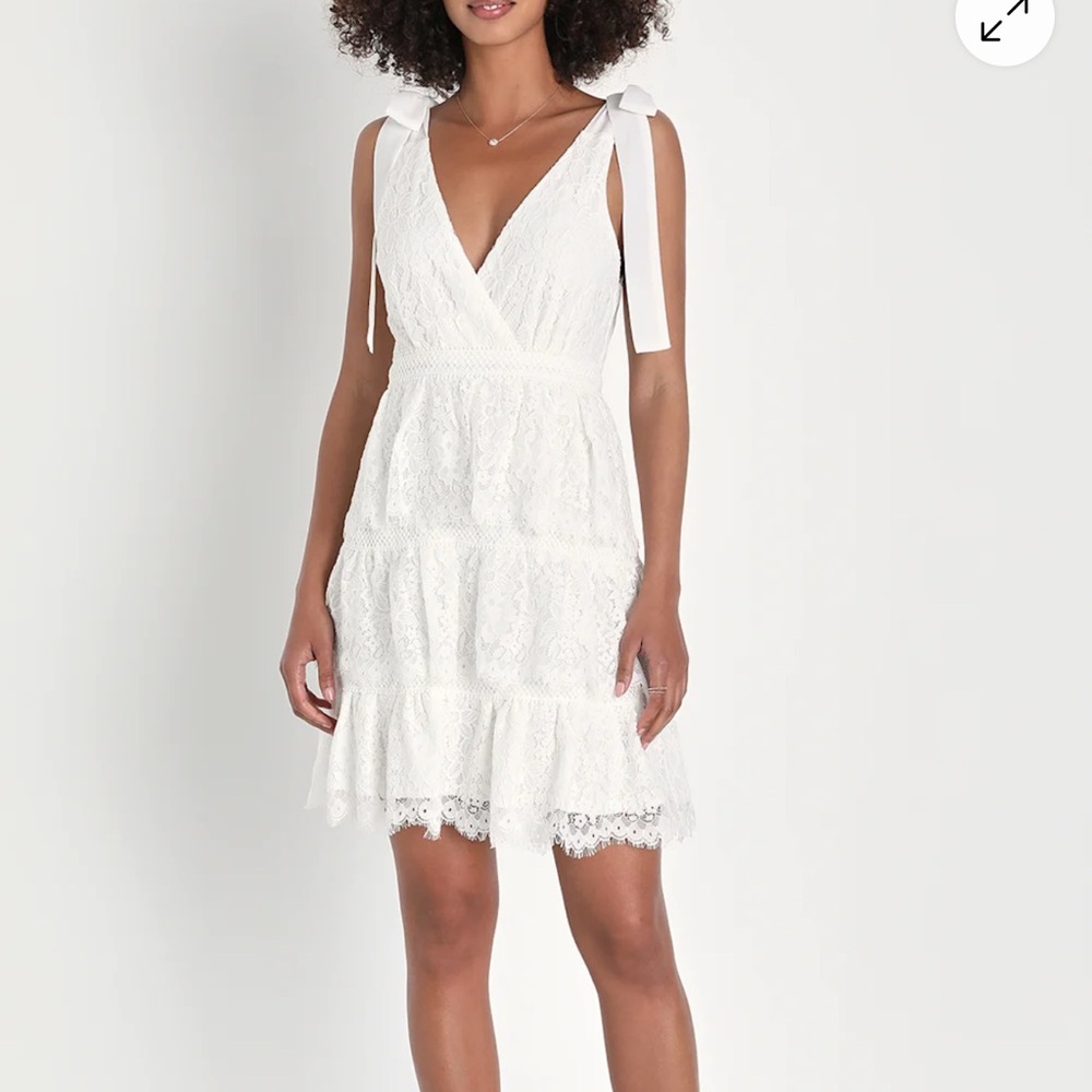 Lulu's White Lace Tiered Tie-Strap Mini Dress